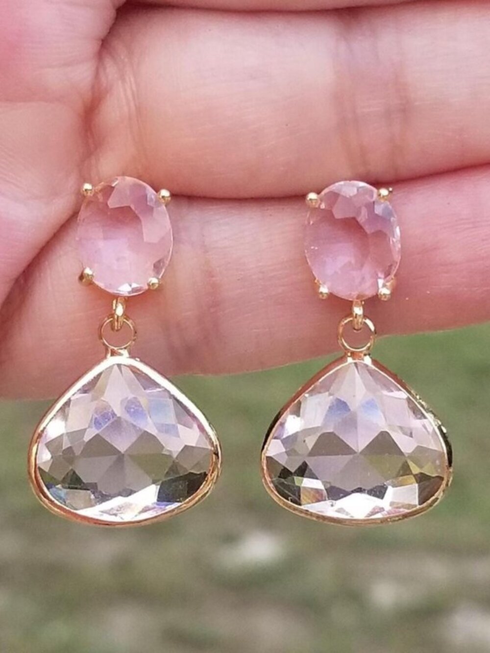 14k Gold Pink Tourmaline Stud Earrings, Pink Tourmaline Dangle Earrings